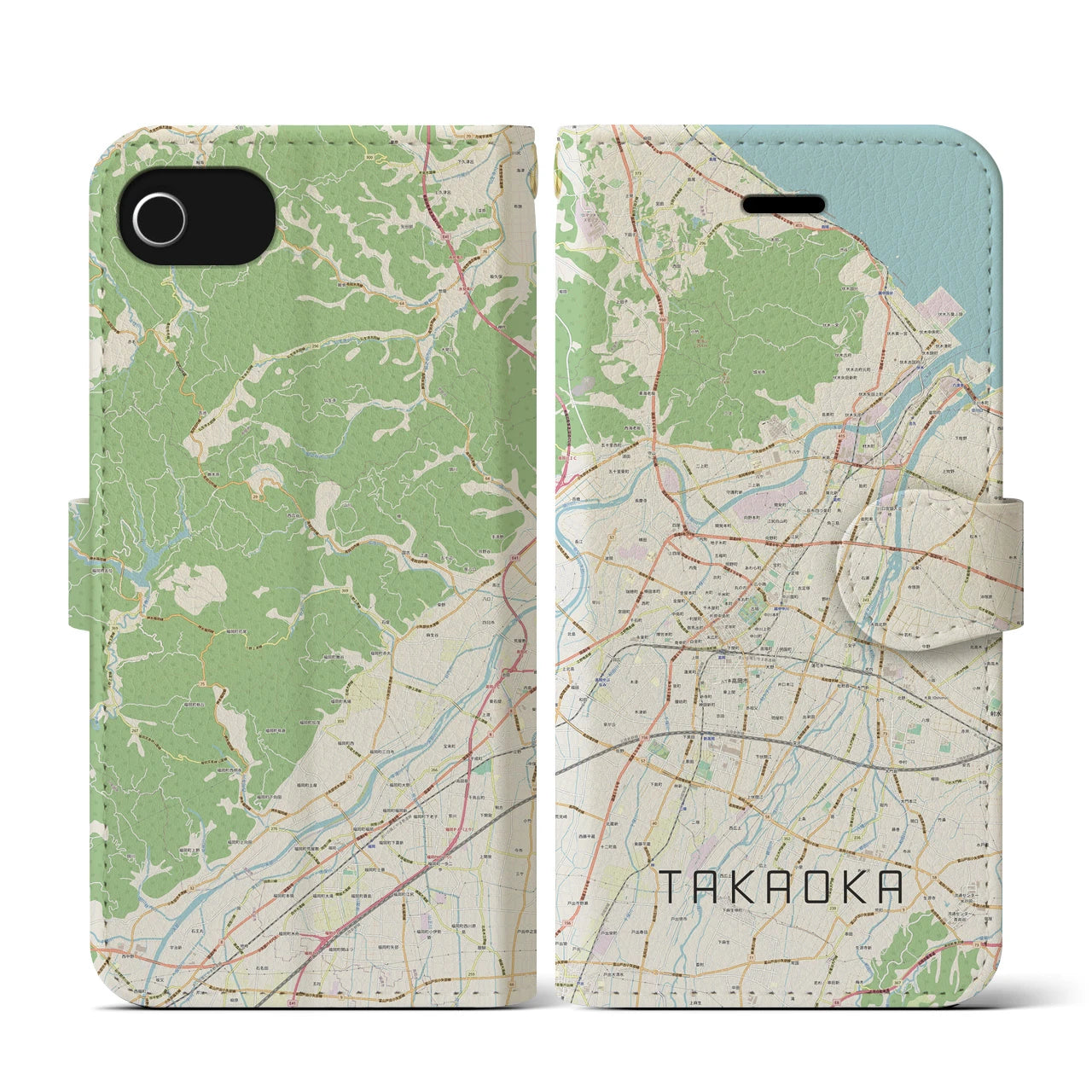 【高岡(富山県)】地図柄iPhoneケース(手帳タイプ)ナチュラル・iPhone SE(第3 / 第2世代) / 8 / 7 / 6s / 6 用