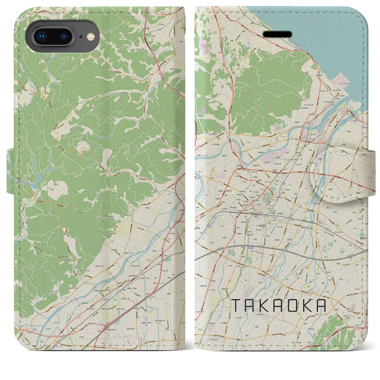 【高岡(富山県)】地図柄iPhoneケース(手帳タイプ)ナチュラル・iPhone 8Plus /7Plus / 6sPlus / 6Plus 用