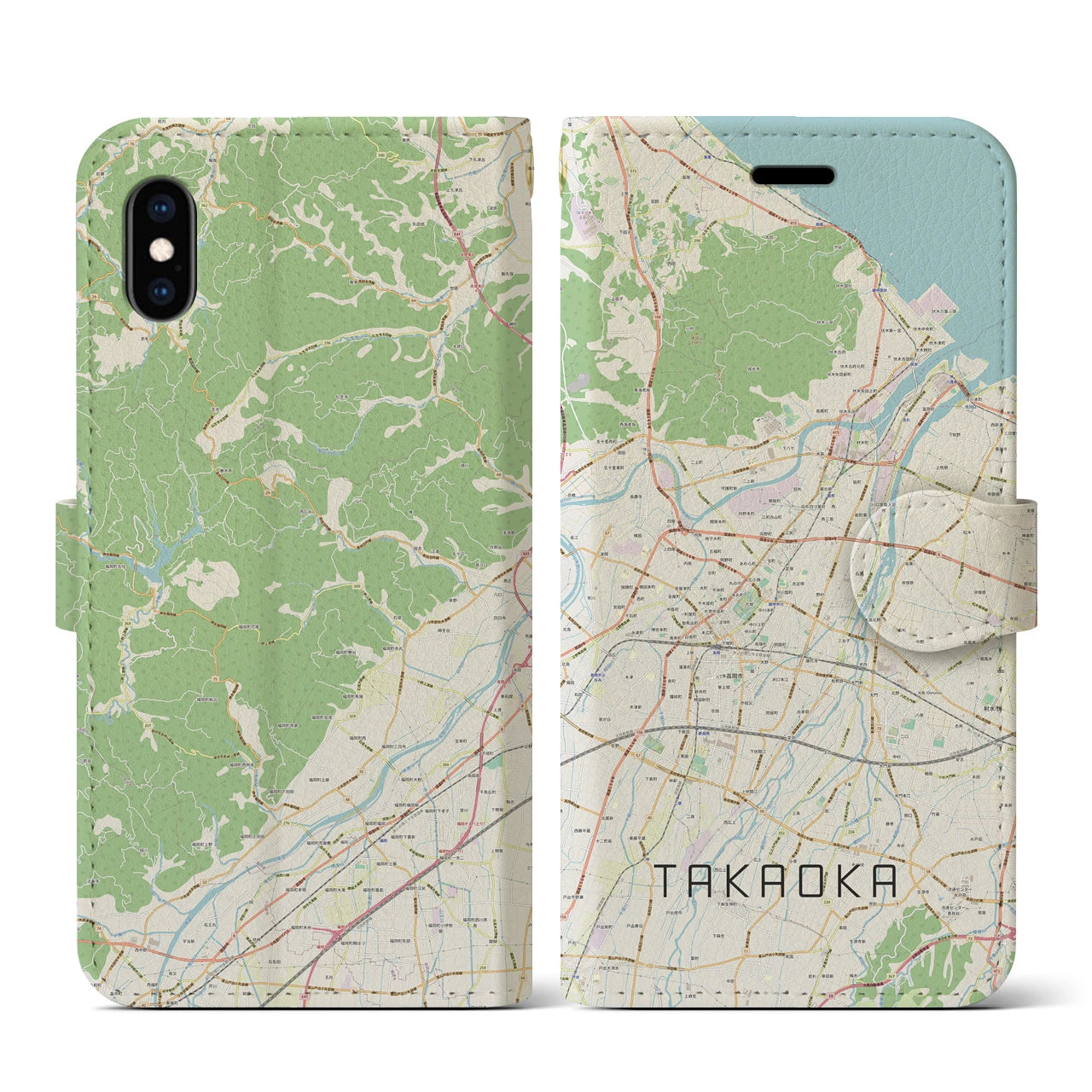 【高岡(富山県)】地図柄iPhoneケース(手帳タイプ)ナチュラル・iPhone XS / X 用