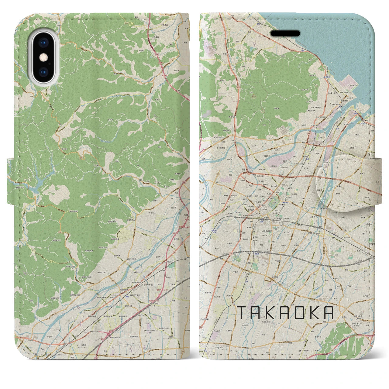 【高岡(富山県)】地図柄iPhoneケース(手帳タイプ)ナチュラル・iPhone XS Max 用