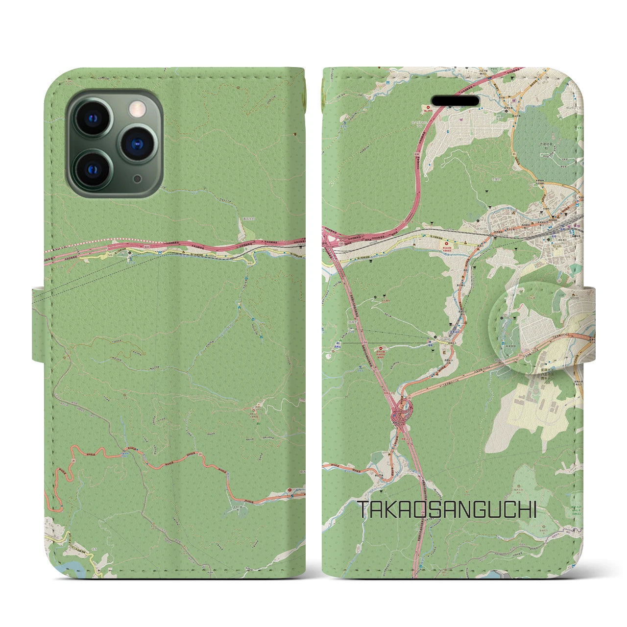 【高尾山口(東京都)】地図柄iPhoneケース(手帳タイプ)ナチュラル・iPhone 11 Pro 用