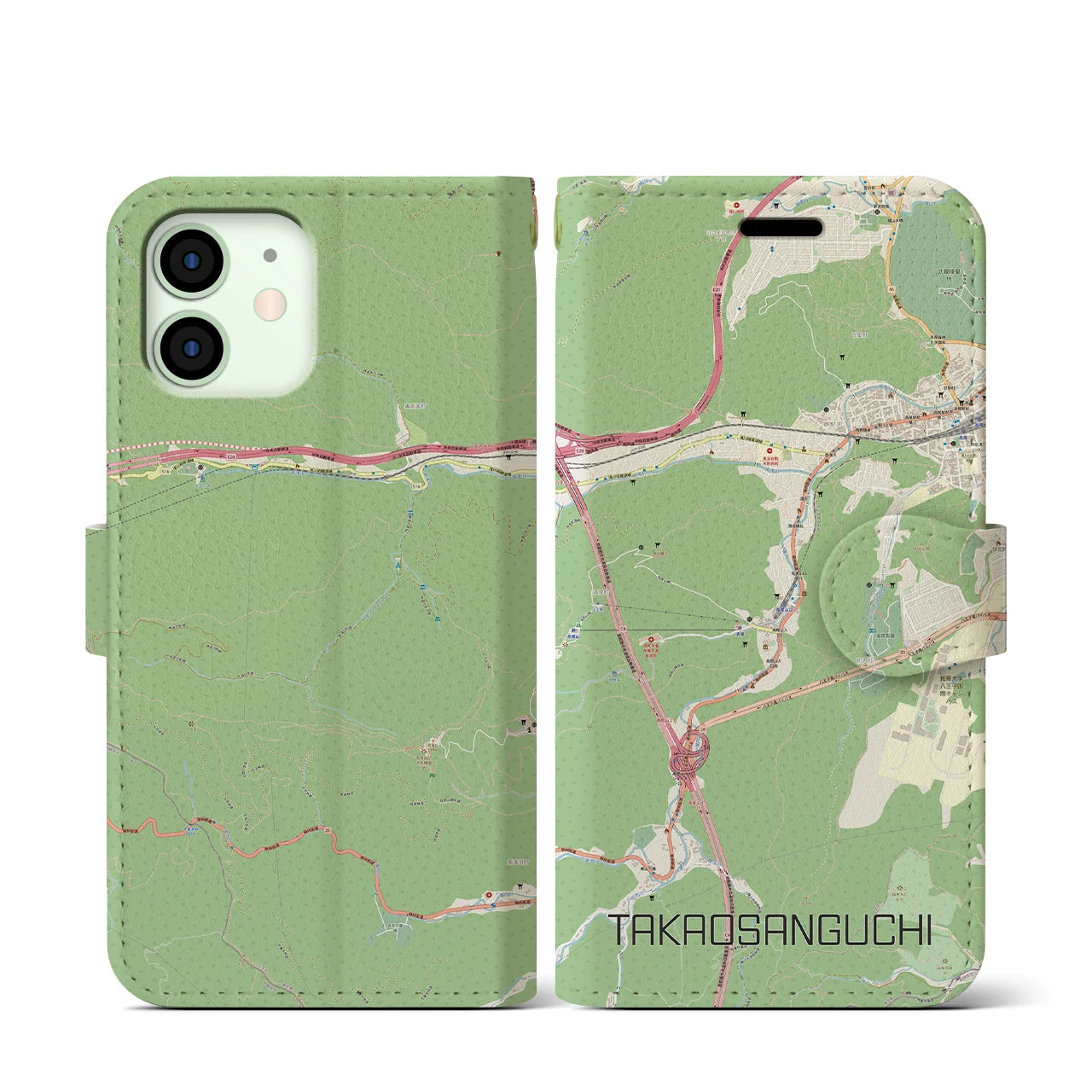 【高尾山口(東京都)】地図柄iPhoneケース(手帳タイプ)ナチュラル・iPhone 12 mini 用