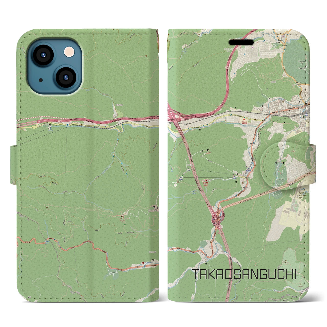 【高尾山口(東京都)】地図柄iPhoneケース(手帳タイプ)ナチュラル・iPhone 13 用