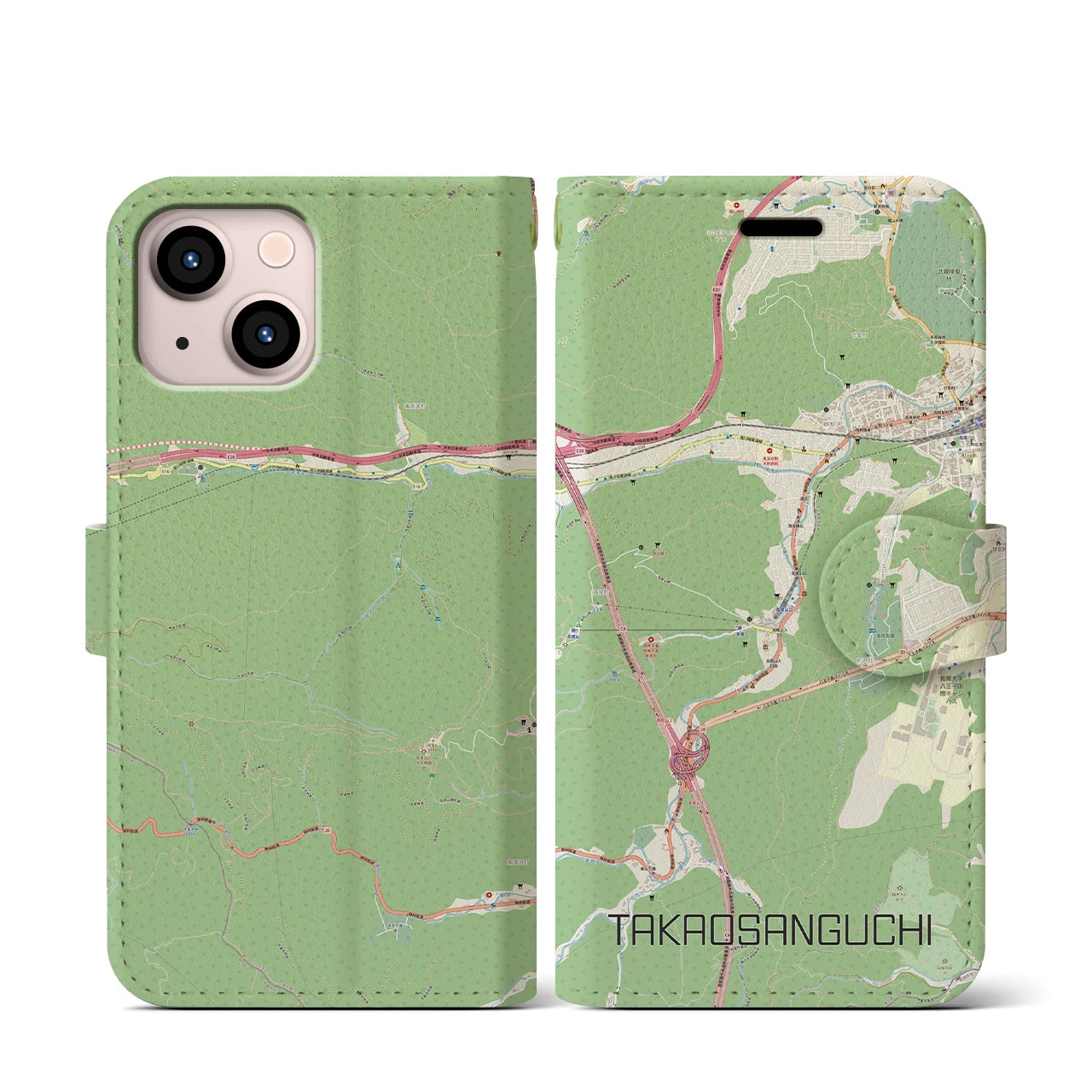 【高尾山口(東京都)】地図柄iPhoneケース(手帳タイプ)ナチュラル・iPhone 13 mini 用