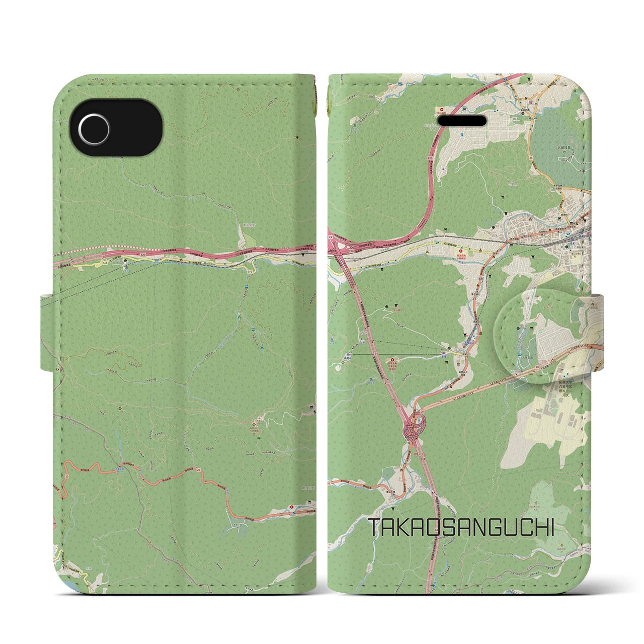 【高尾山口(東京都)】地図柄iPhoneケース(手帳タイプ)ナチュラル・iPhone SE(第3 / 第2世代) / 8 / 7 / 6s / 6 用
