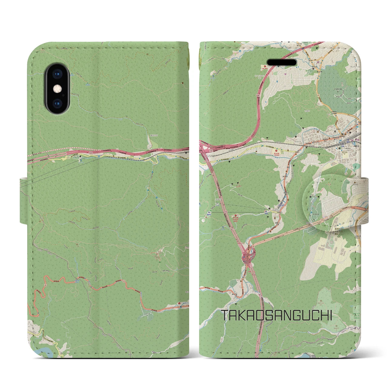 【高尾山口(東京都)】地図柄iPhoneケース(手帳タイプ)ナチュラル・iPhone XS / X 用