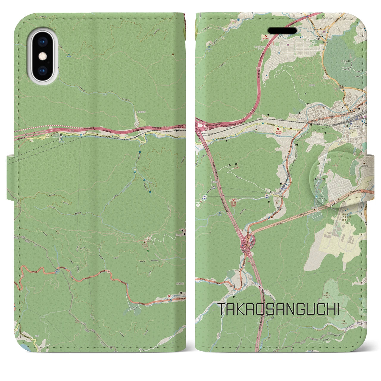 【高尾山口(東京都)】地図柄iPhoneケース(手帳タイプ)ナチュラル・iPhone XS Max 用