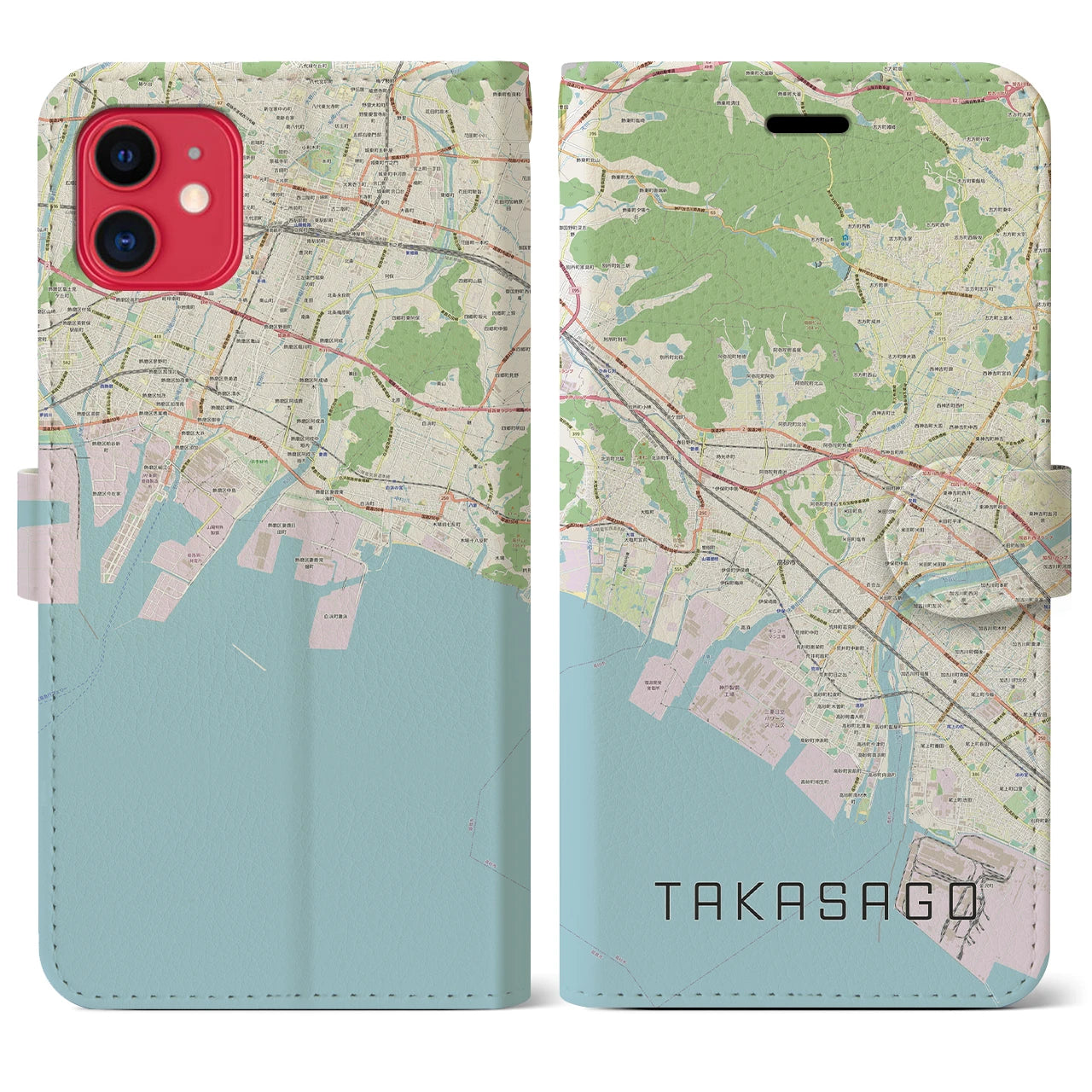 【高砂(兵庫県)】地図柄iPhoneケース(手帳タイプ)ナチュラル・iPhone 11 用