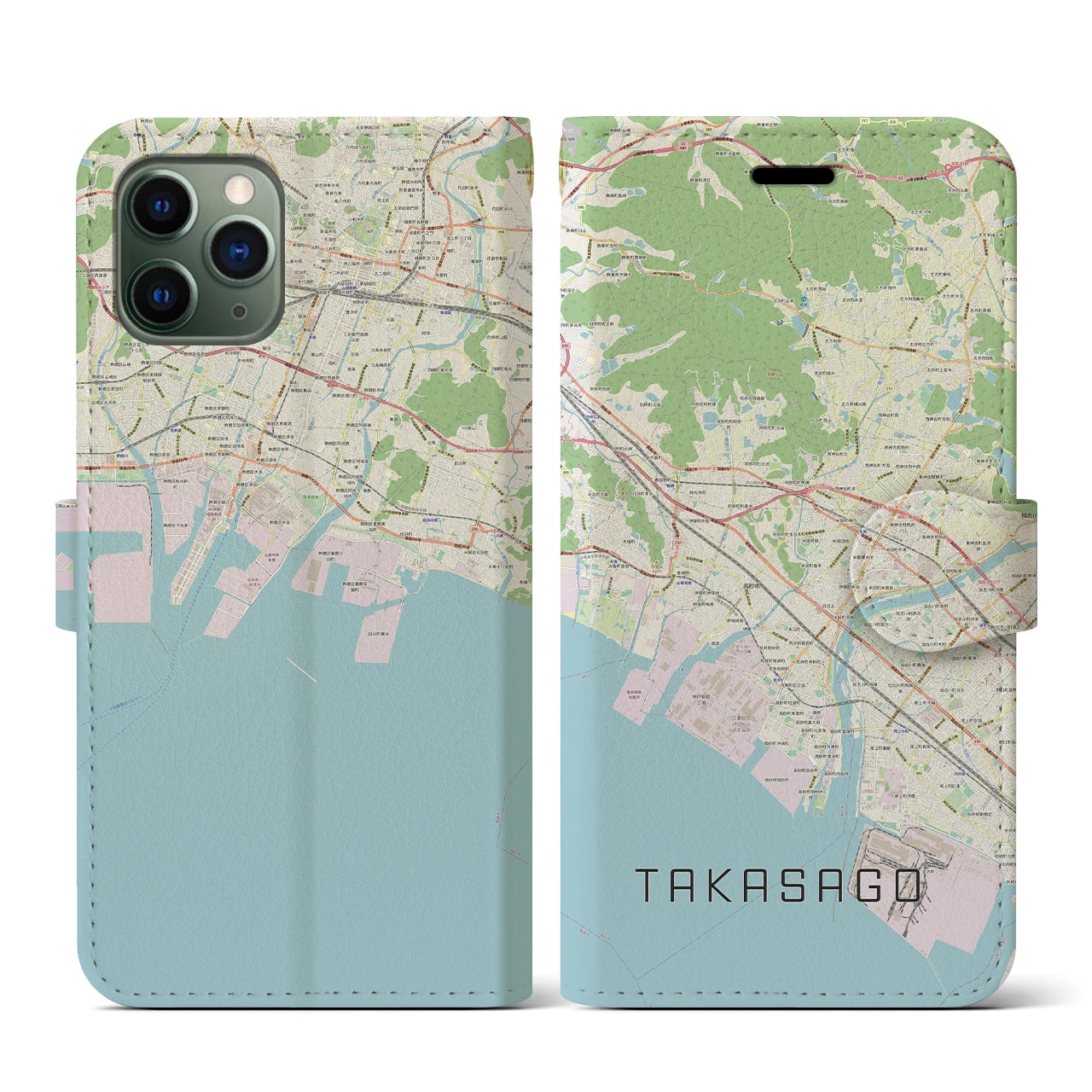 【高砂(兵庫県)】地図柄iPhoneケース(手帳タイプ)ナチュラル・iPhone 11 Pro 用
