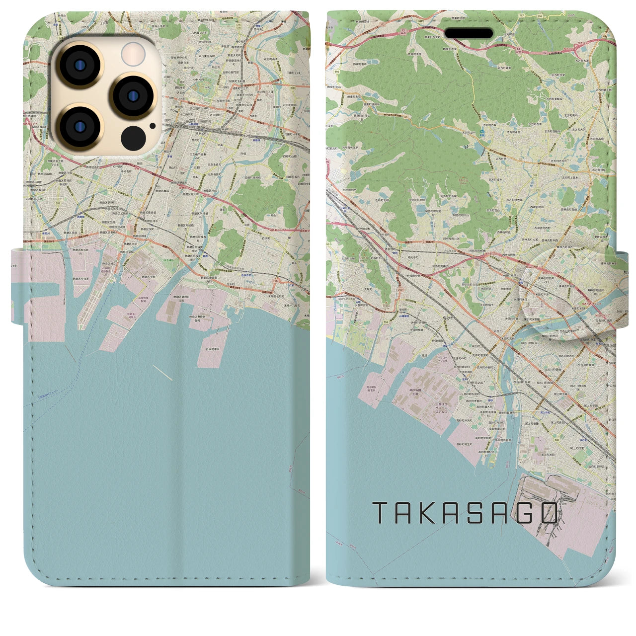【高砂(兵庫県)】地図柄iPhoneケース(手帳タイプ)ナチュラル・iPhone 12 Pro Max 用