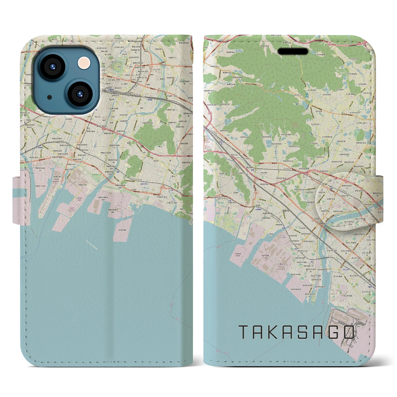 【高砂(兵庫県)】地図柄iPhoneケース(手帳タイプ)ナチュラル・iPhone 13 用
