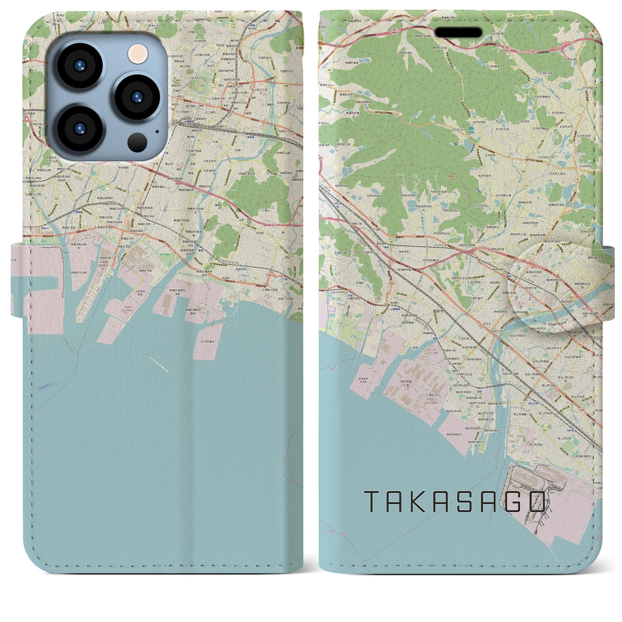 【高砂(兵庫県)】地図柄iPhoneケース(手帳タイプ)ナチュラル・iPhone 13 Pro Max 用