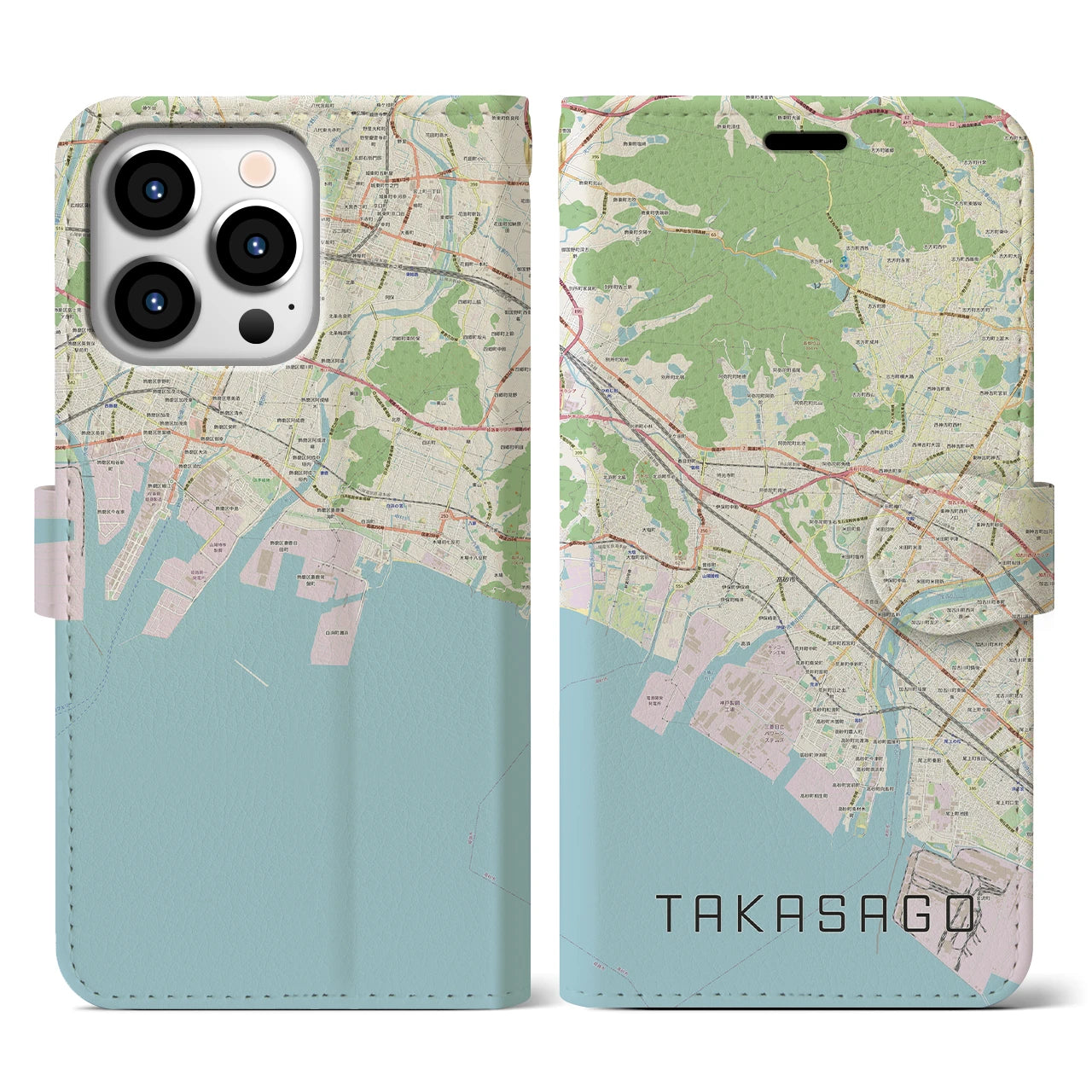 【高砂(兵庫県)】地図柄iPhoneケース(手帳タイプ)ナチュラル・iPhone 13 Pro 用