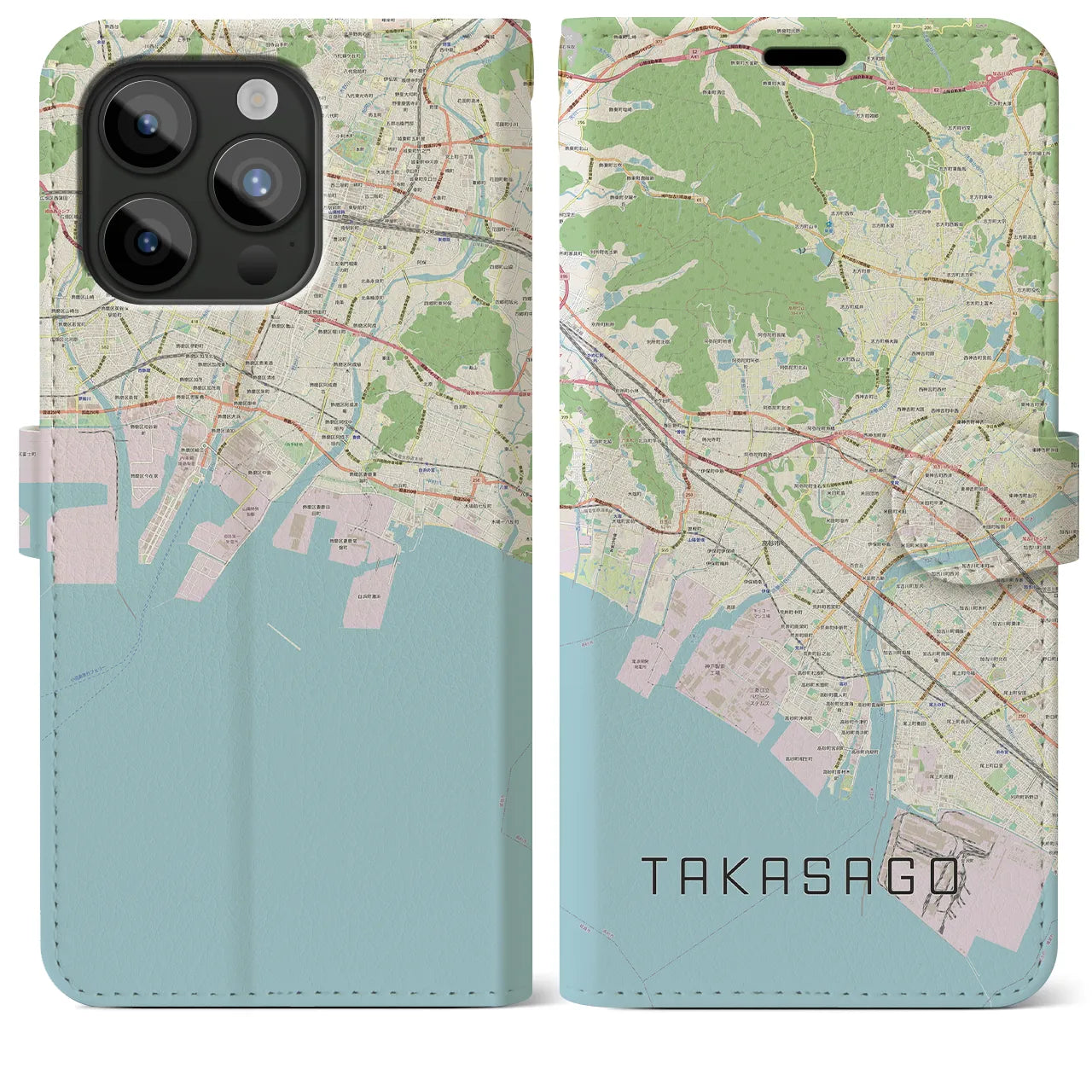 【高砂(兵庫県)】地図柄iPhoneケース(手帳タイプ)ナチュラル・iPhone 15 Pro Max 用