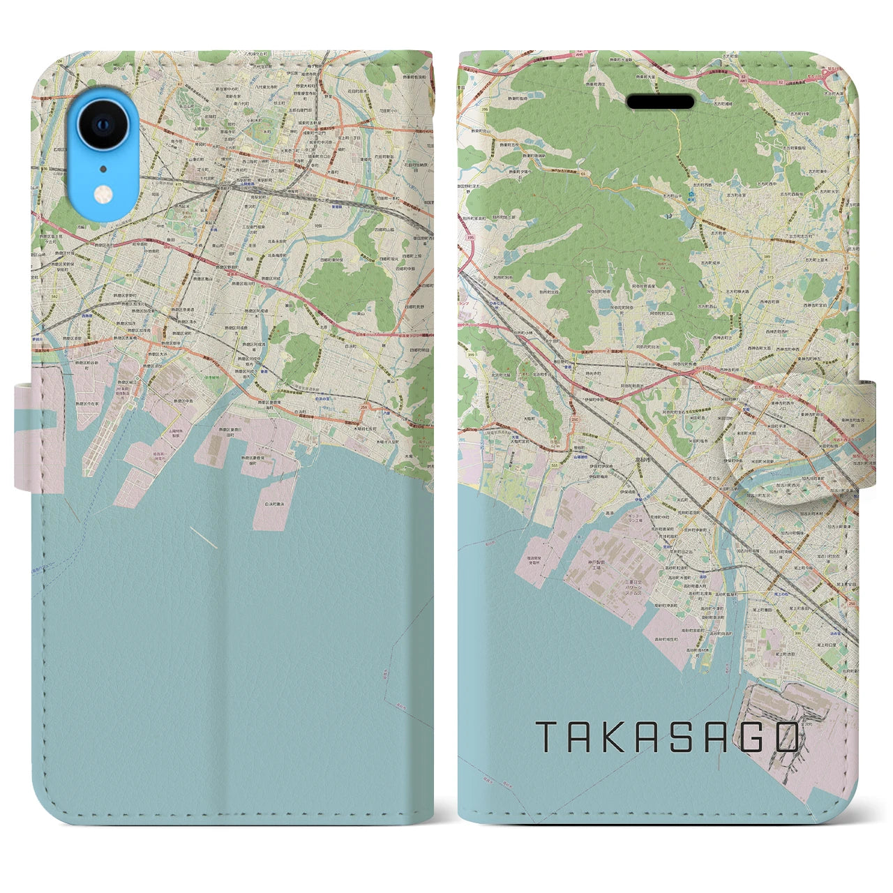 【高砂(兵庫県)】地図柄iPhoneケース(手帳タイプ)ナチュラル・iPhone XR 用