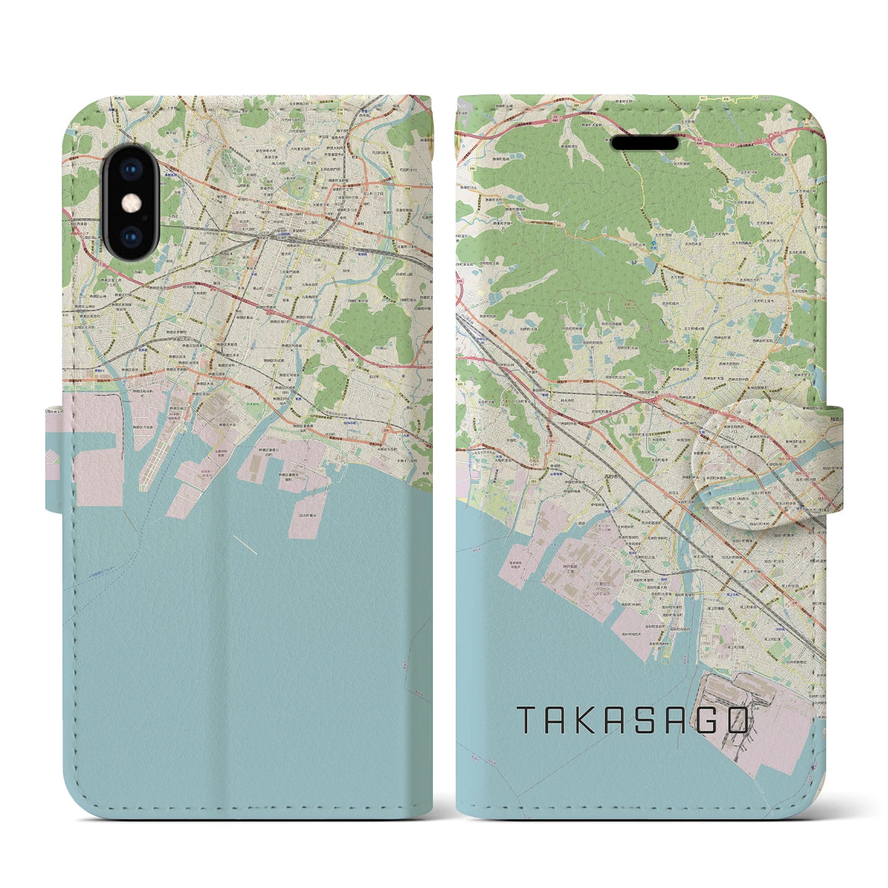 【高砂(兵庫県)】地図柄iPhoneケース(手帳タイプ)ナチュラル・iPhone XS / X 用