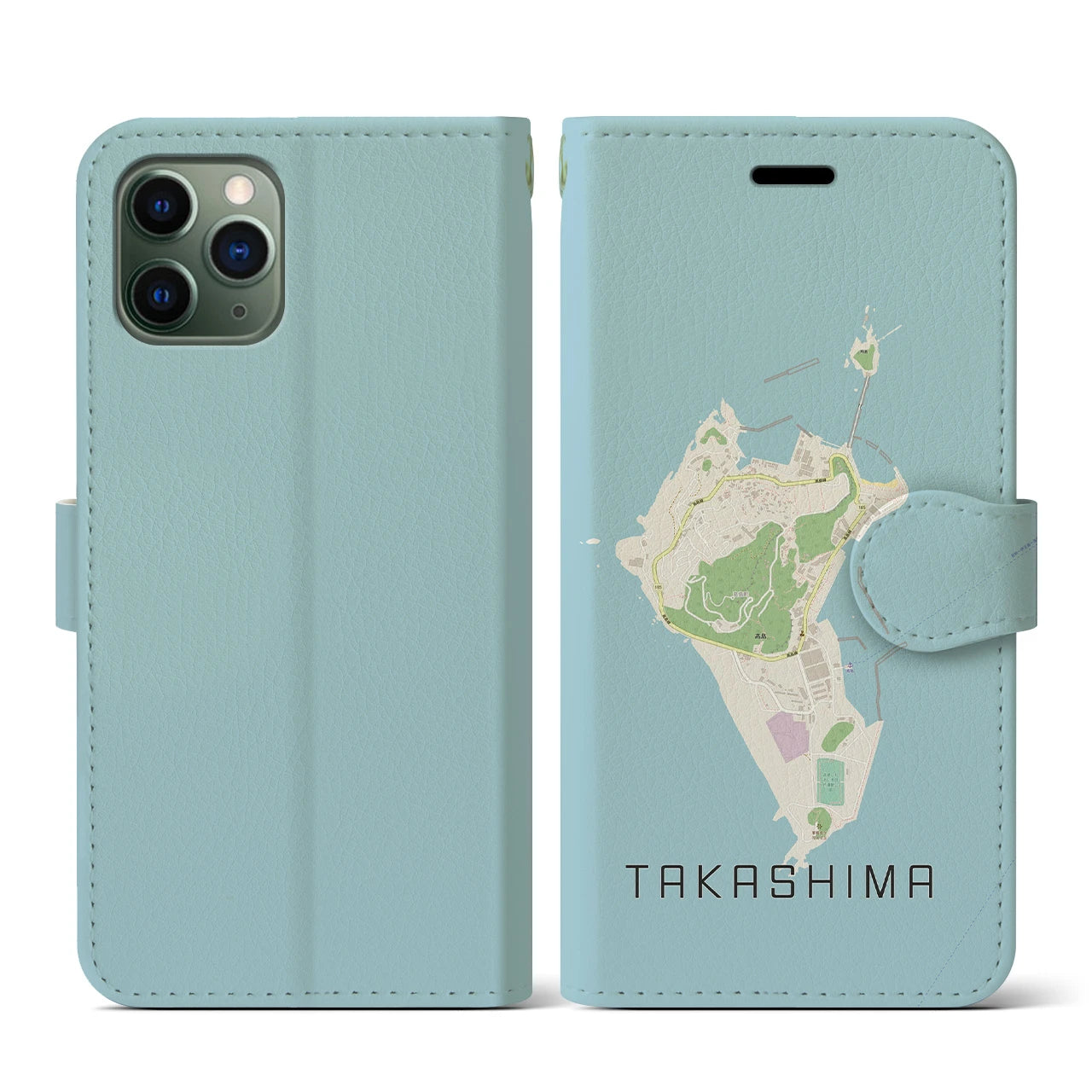 【高島(長崎県)】地図柄iPhoneケース(手帳タイプ)ナチュラル・iPhone 11 Pro 用