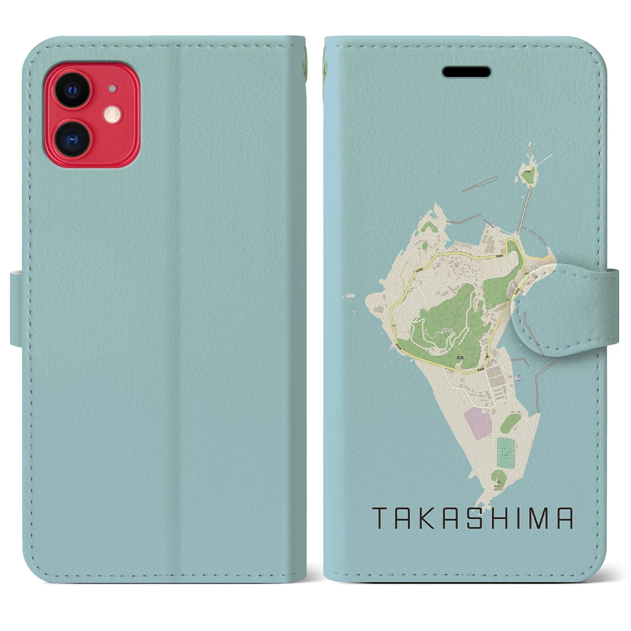 【高島(長崎県)】地図柄iPhoneケース(手帳タイプ)ナチュラル・iPhone 11 用