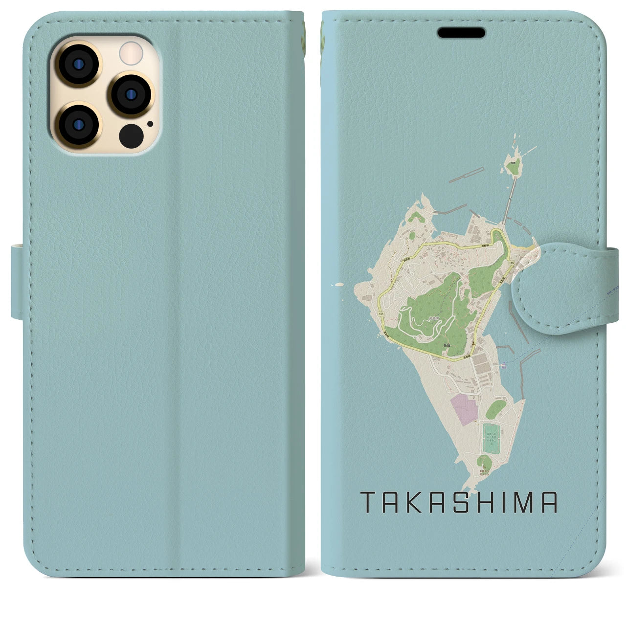 【高島(長崎県)】地図柄iPhoneケース(手帳タイプ)ナチュラル・iPhone 12 Pro Max 用