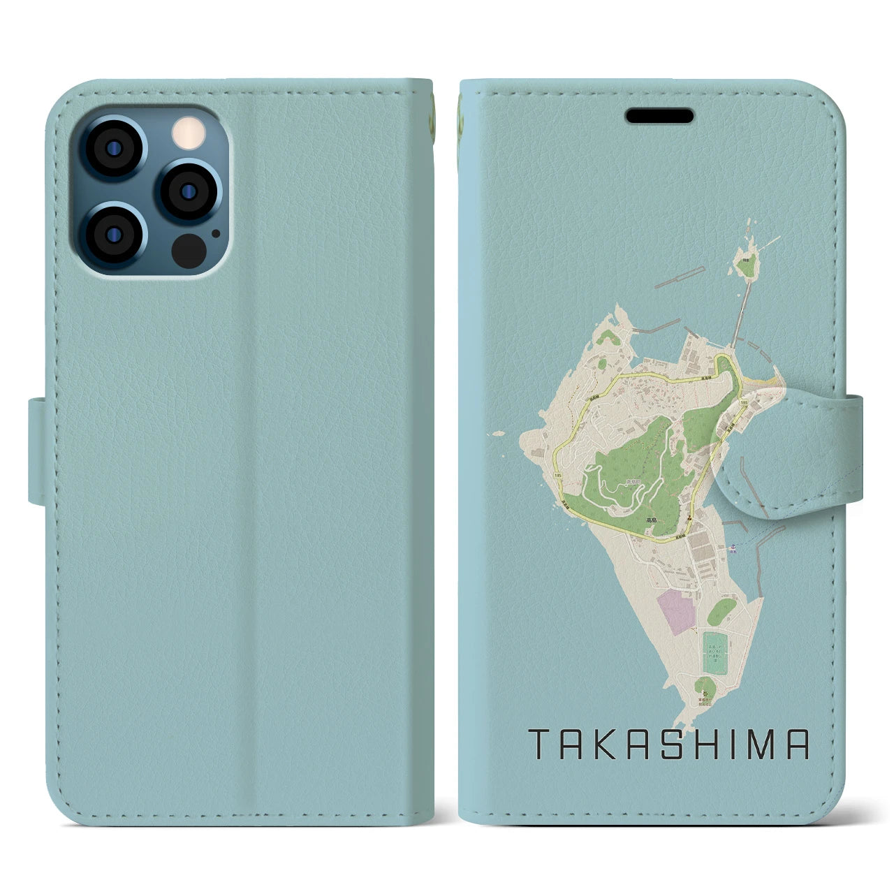 【高島(長崎県)】地図柄iPhoneケース(手帳タイプ)ナチュラル・iPhone 12 / 12 Pro 用
