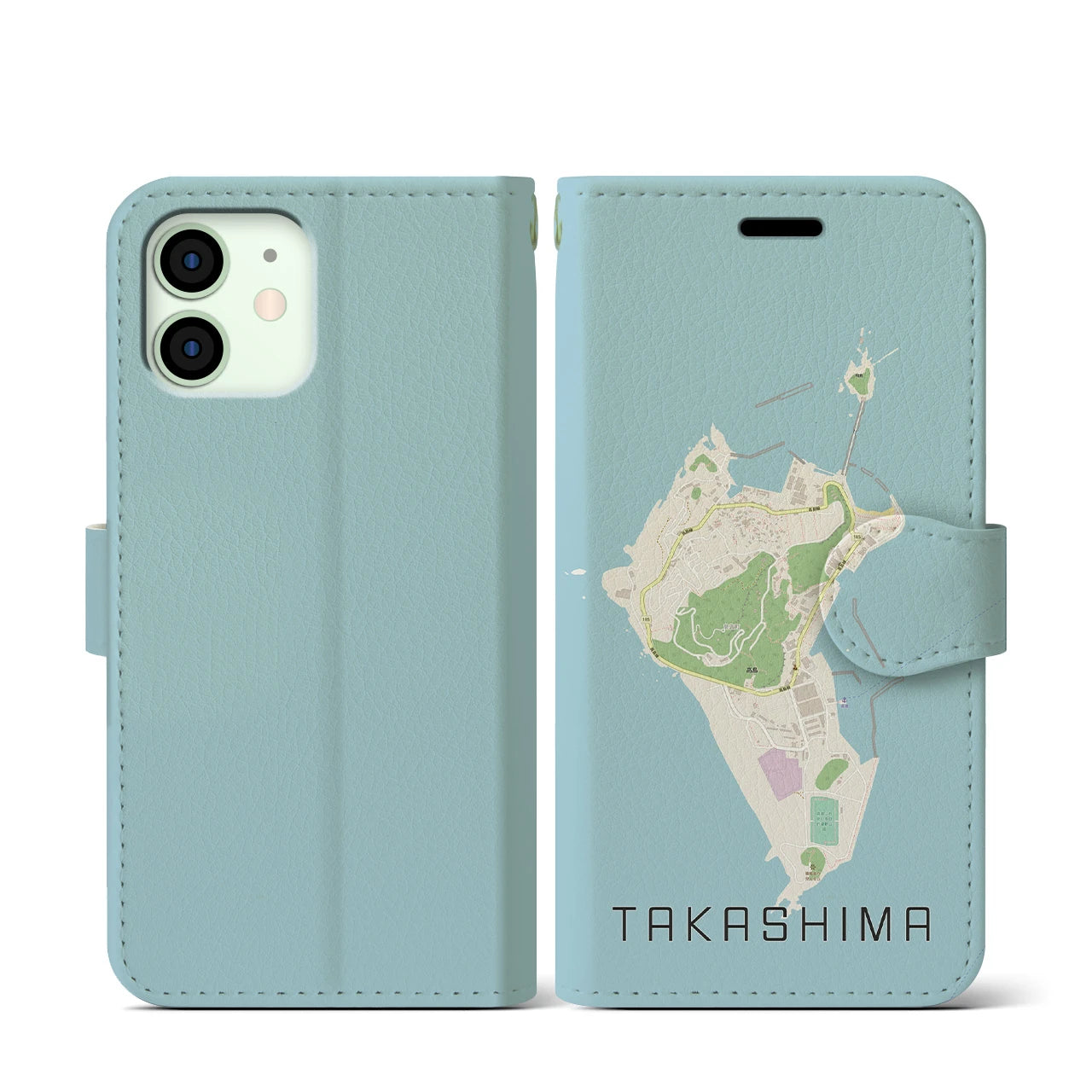 【高島(長崎県)】地図柄iPhoneケース(手帳タイプ)ナチュラル・iPhone 12 mini 用