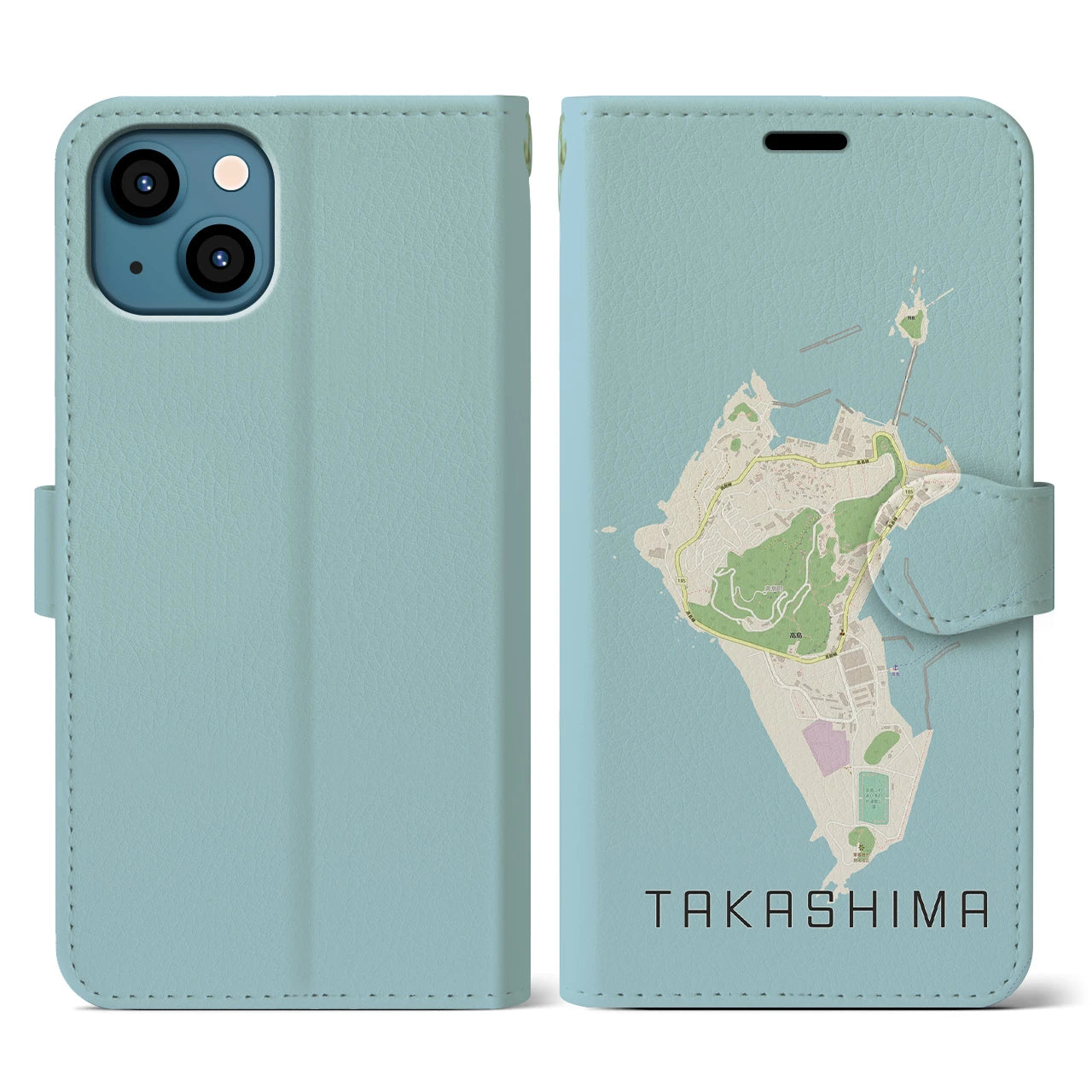 【高島(長崎県)】地図柄iPhoneケース(手帳タイプ)ナチュラル・iPhone 13 用