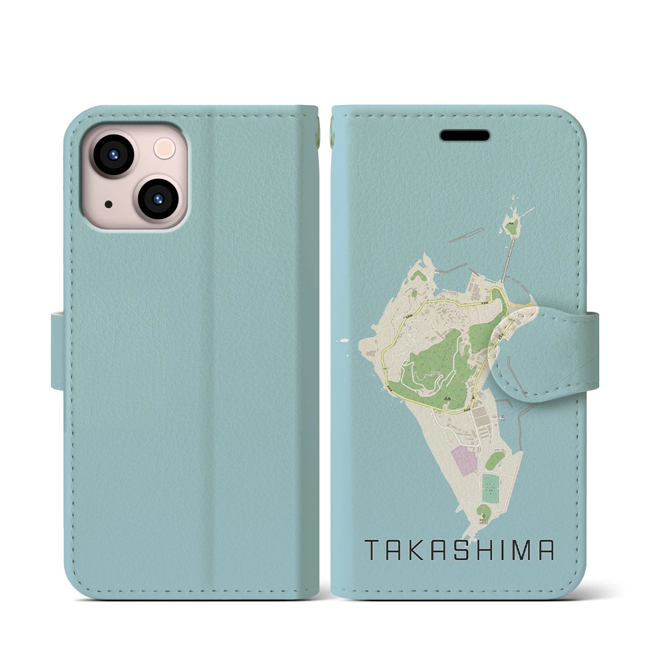 【高島(長崎県)】地図柄iPhoneケース(手帳タイプ)ナチュラル・iPhone 13 mini 用