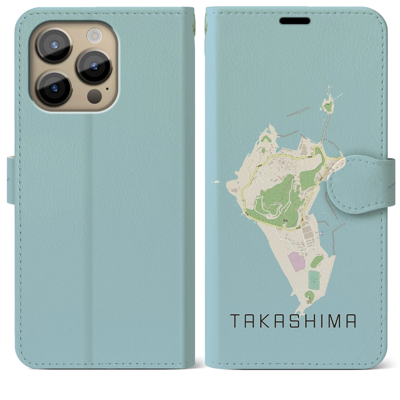 【高島(長崎県)】地図柄iPhoneケース(手帳タイプ)ナチュラル・iPhone 14 Pro Max 用