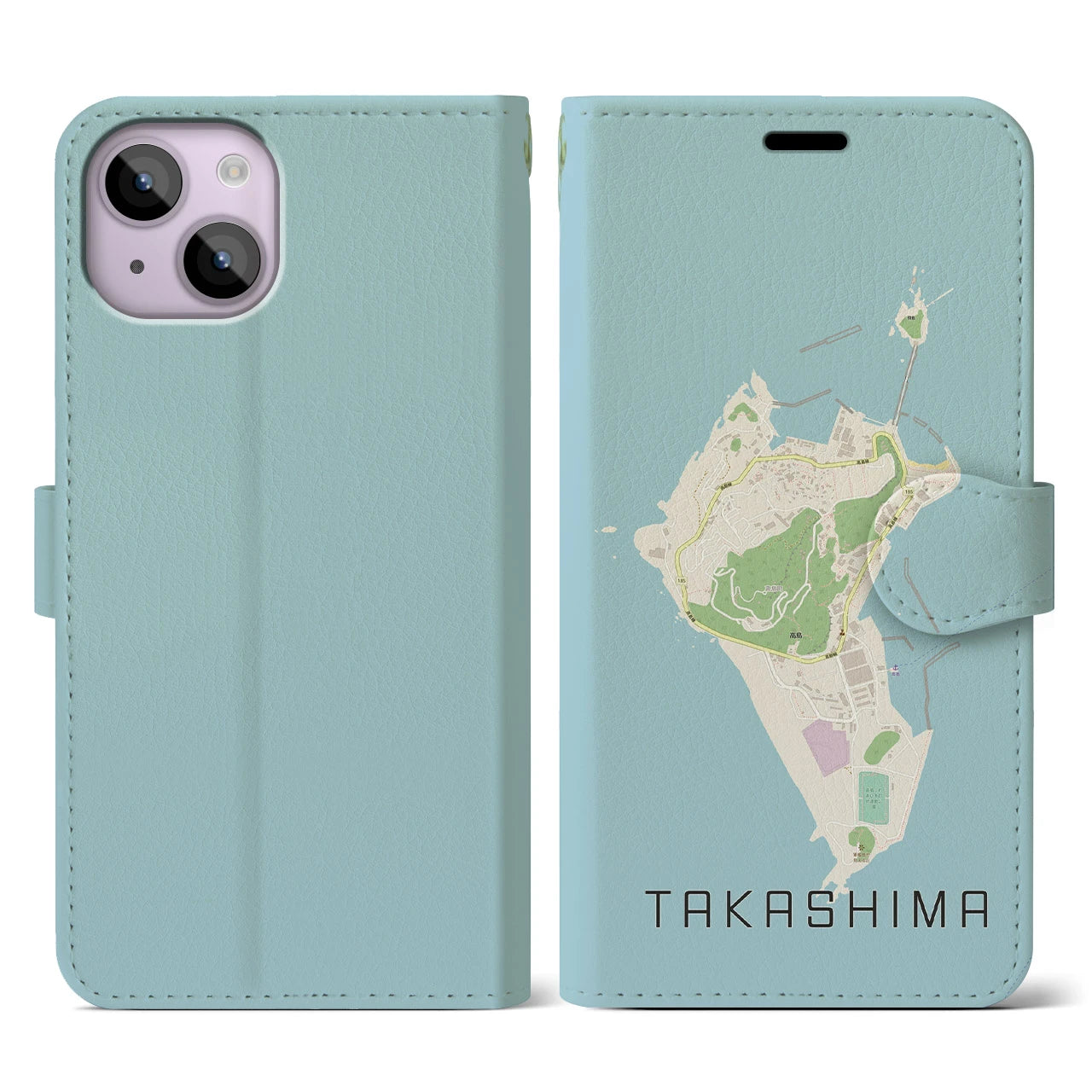 【高島(長崎県)】地図柄iPhoneケース(手帳タイプ)ナチュラル・iPhone 14 用