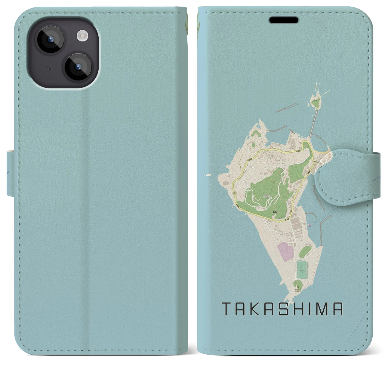 【高島(長崎県)】地図柄iPhoneケース(手帳タイプ)ナチュラル・iPhone 14 Plus 用