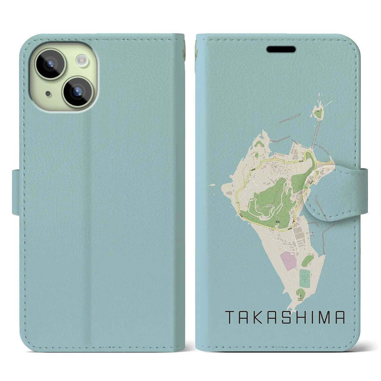 【高島(長崎県)】地図柄iPhoneケース(手帳タイプ)ナチュラル・iPhone 15 用