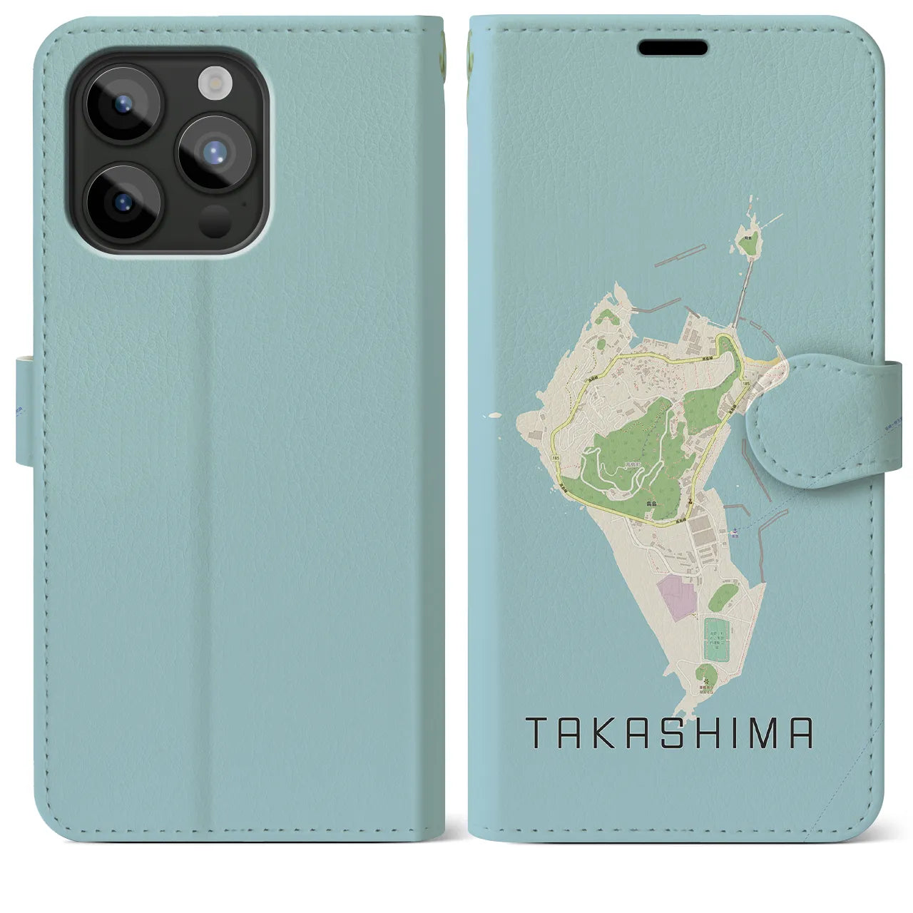 【高島(長崎県)】地図柄iPhoneケース(手帳タイプ)ナチュラル・iPhone 15 Pro Max 用