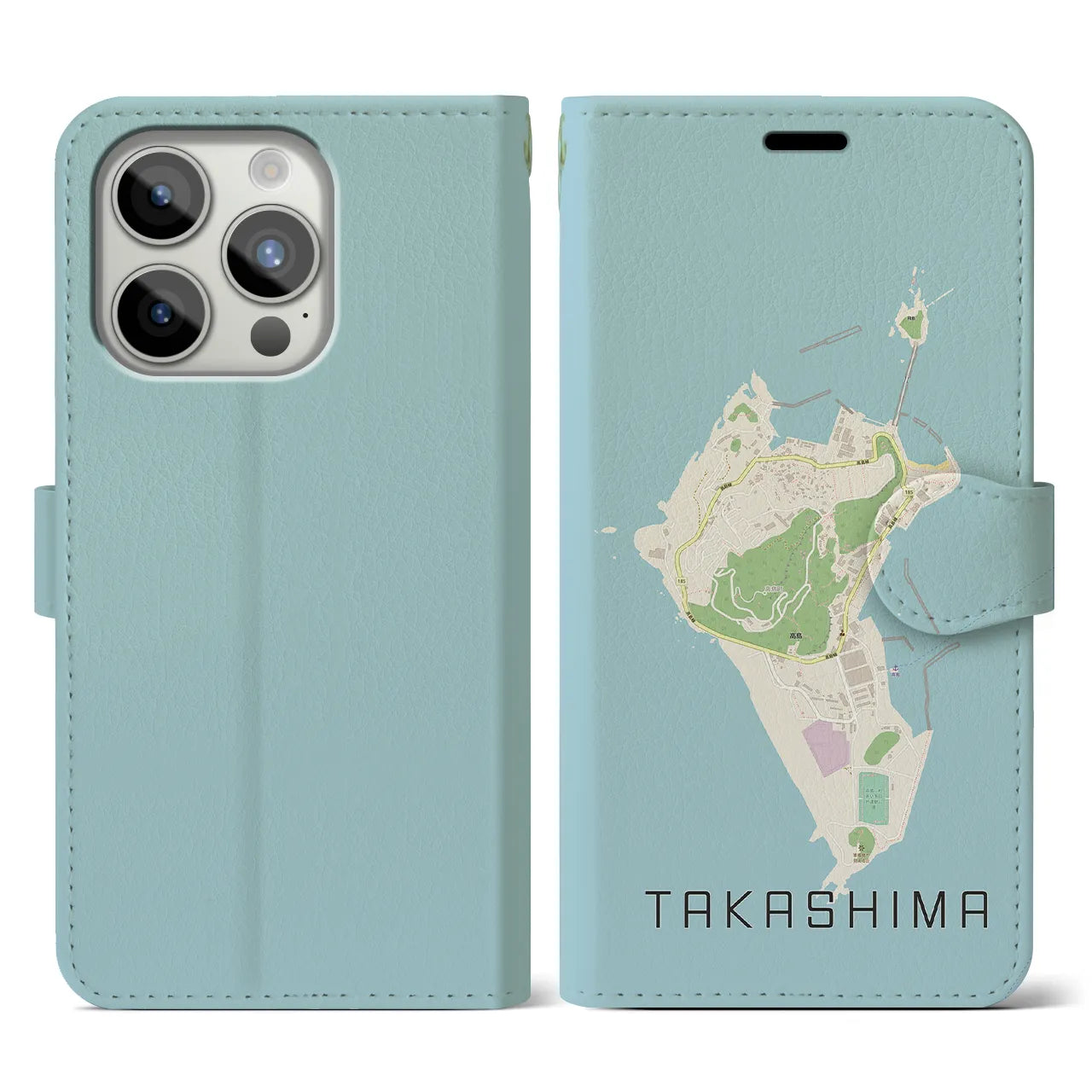 【高島(長崎県)】地図柄iPhoneケース(手帳タイプ)ナチュラル・iPhone 15 Pro 用