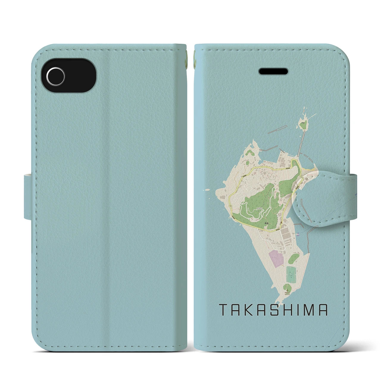【高島(長崎県)】地図柄iPhoneケース(手帳タイプ)ナチュラル・iPhone SE(第3 / 第2世代) / 8 / 7 / 6s / 6 用