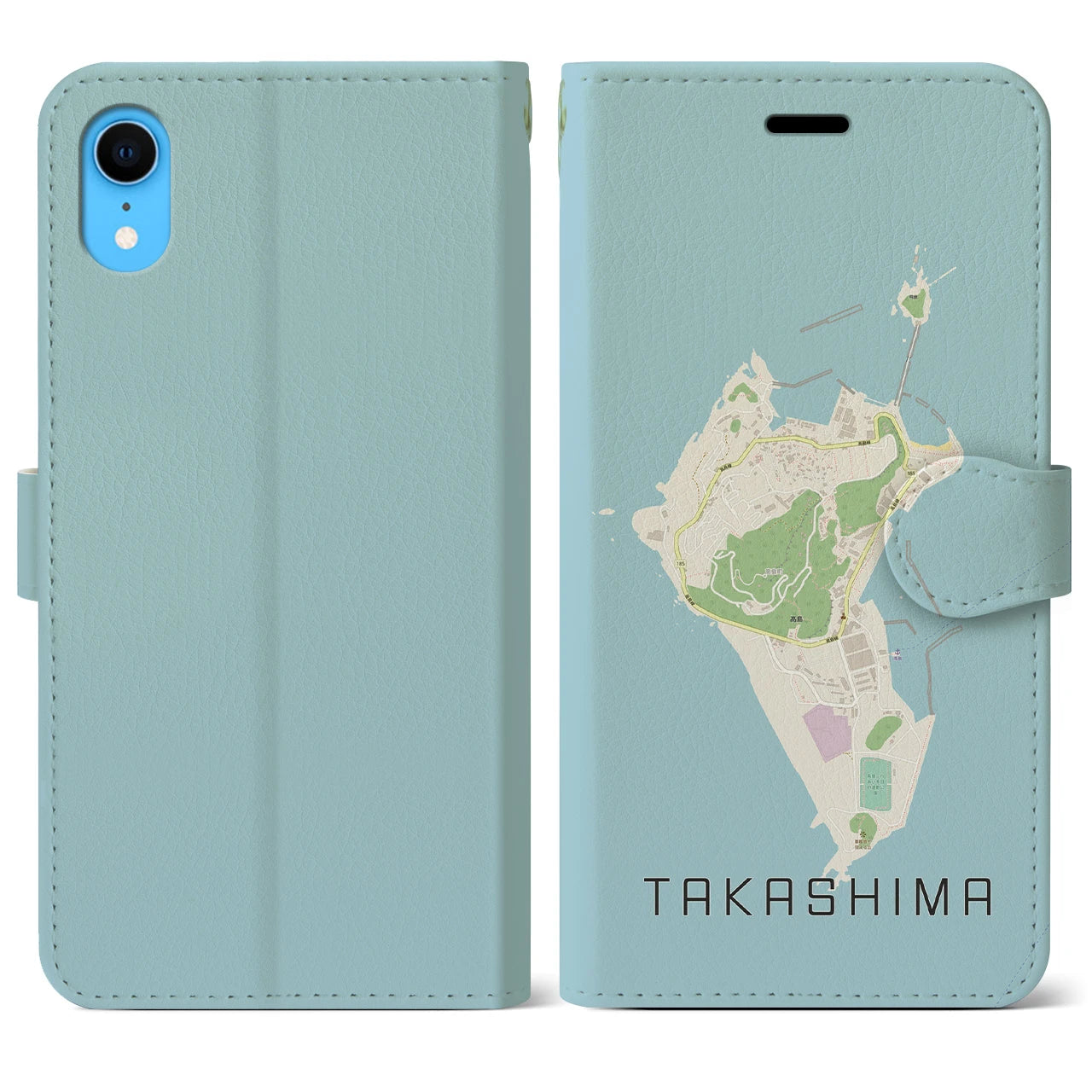【高島(長崎県)】地図柄iPhoneケース(手帳タイプ)ナチュラル・iPhone XR 用