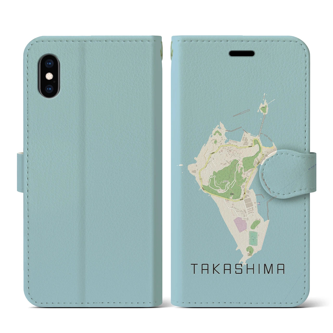 【高島(長崎県)】地図柄iPhoneケース(手帳タイプ)ナチュラル・iPhone XS / X 用