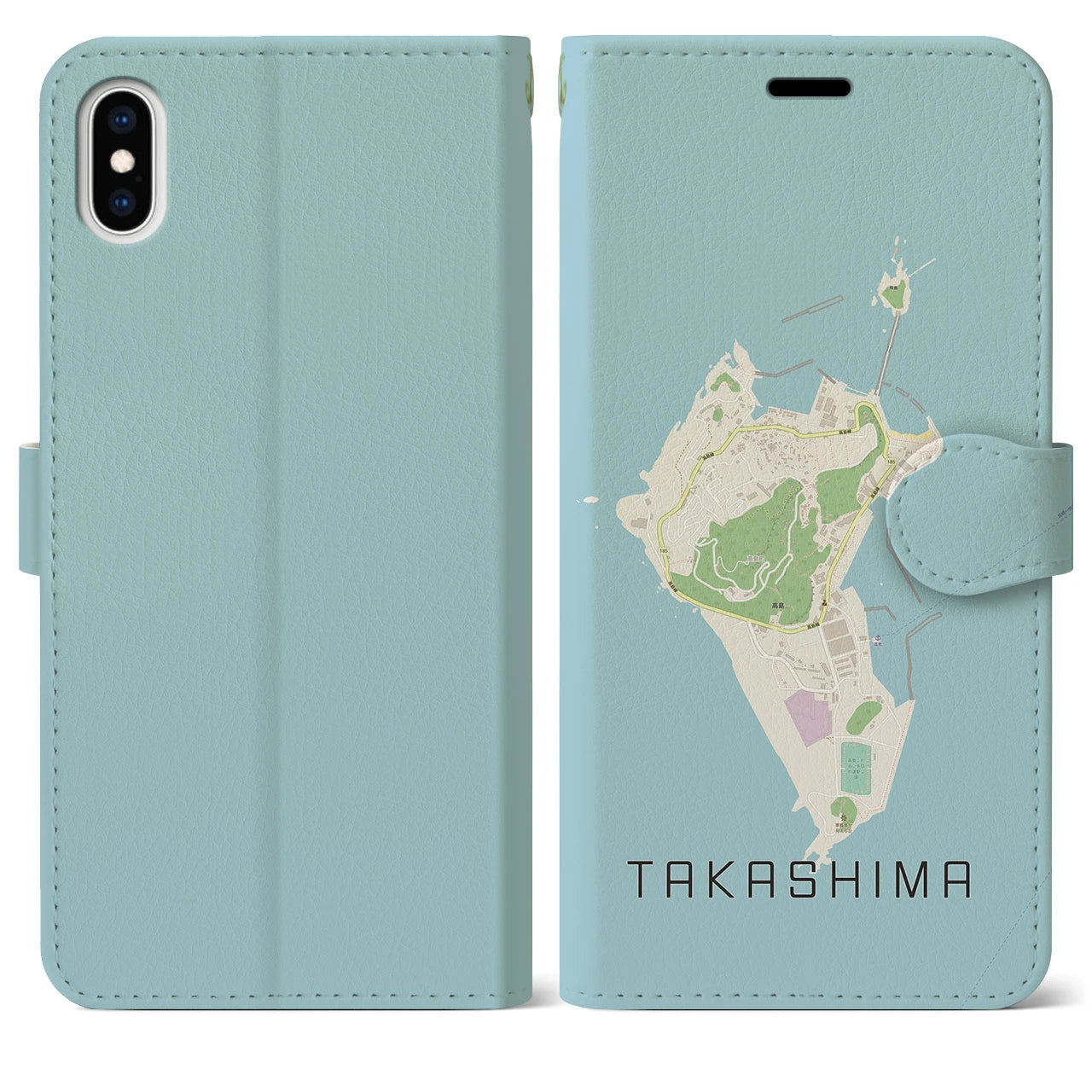 【高島(長崎県)】地図柄iPhoneケース(手帳タイプ)ナチュラル・iPhone XS Max 用