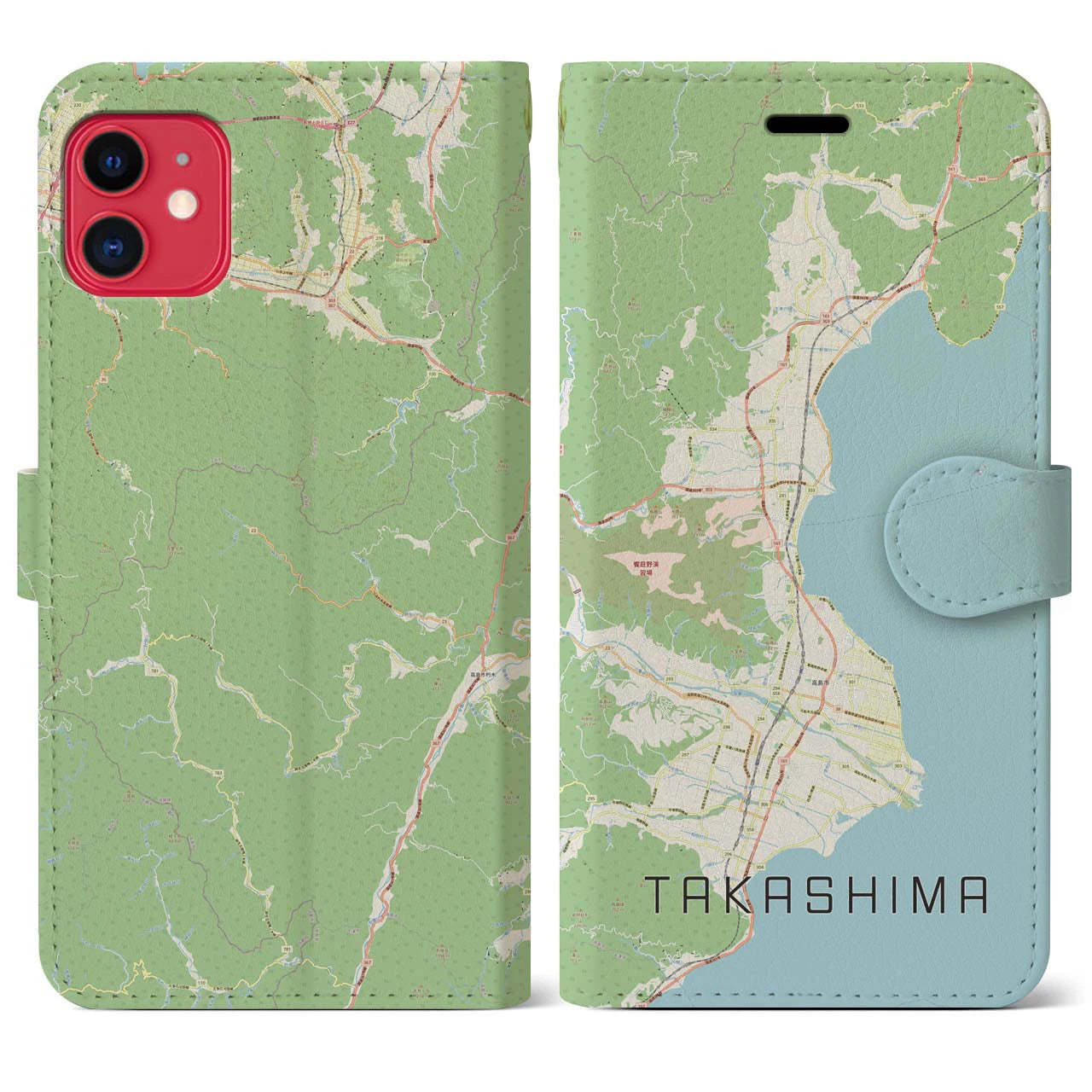 【高島(滋賀県)】地図柄iPhoneケース(手帳タイプ)ナチュラル・iPhone 11 用