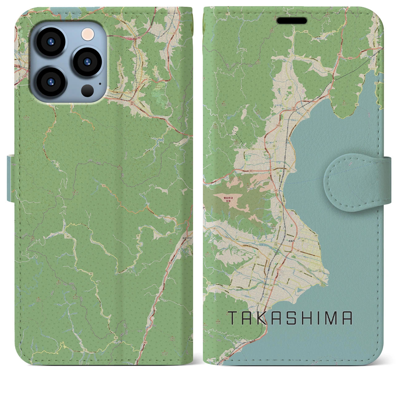 【高島(滋賀県)】地図柄iPhoneケース(手帳タイプ)ナチュラル・iPhone 13 Pro Max 用
