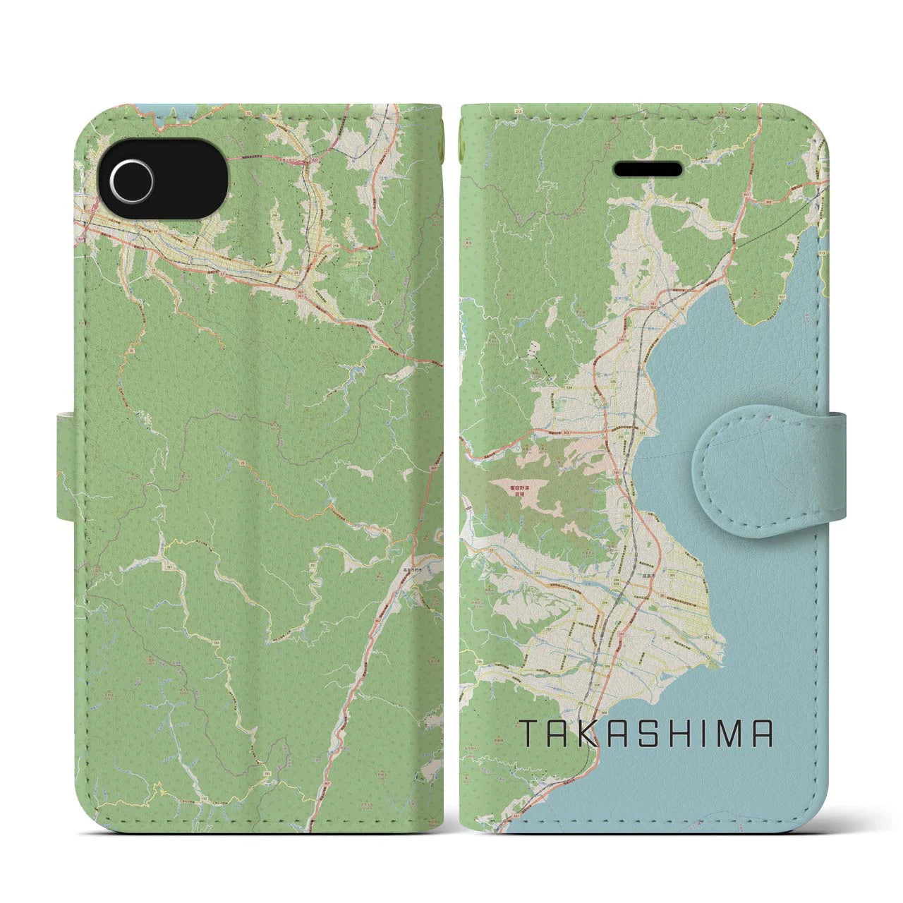 【高島(滋賀県)】地図柄iPhoneケース(手帳タイプ)ナチュラル・iPhone SE(第3 / 第2世代) / 8 / 7 / 6s / 6 用
