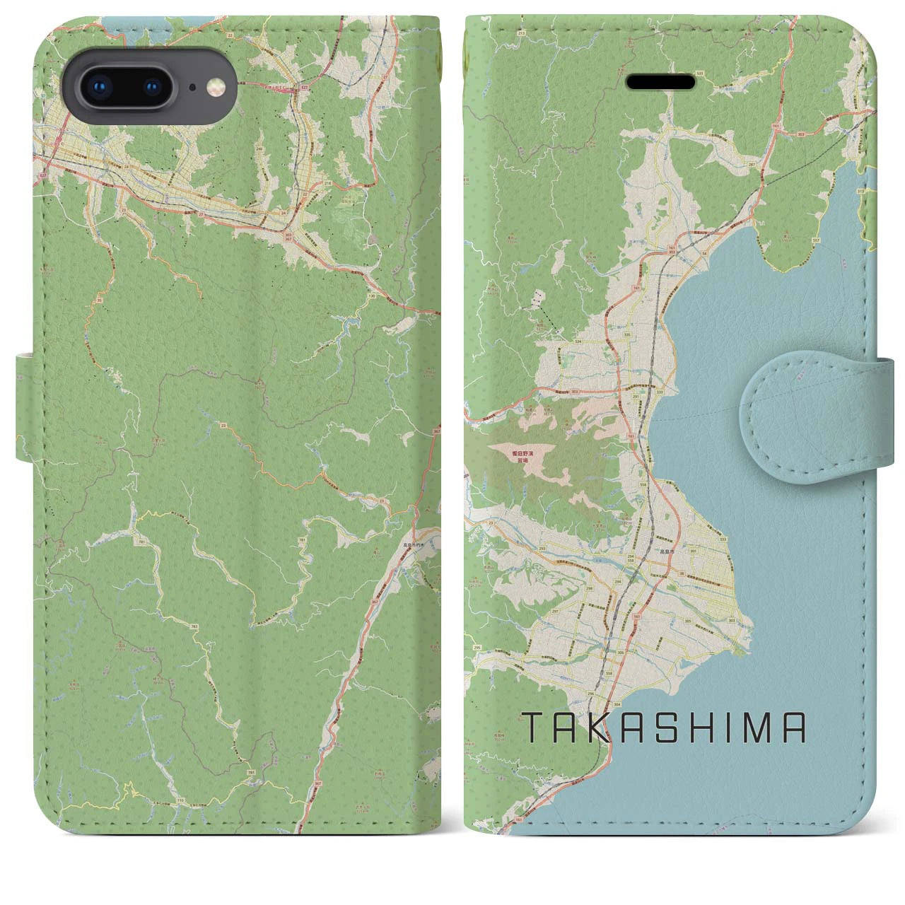 【高島(滋賀県)】地図柄iPhoneケース(手帳タイプ)ナチュラル・iPhone 8Plus /7Plus / 6sPlus / 6Plus 用