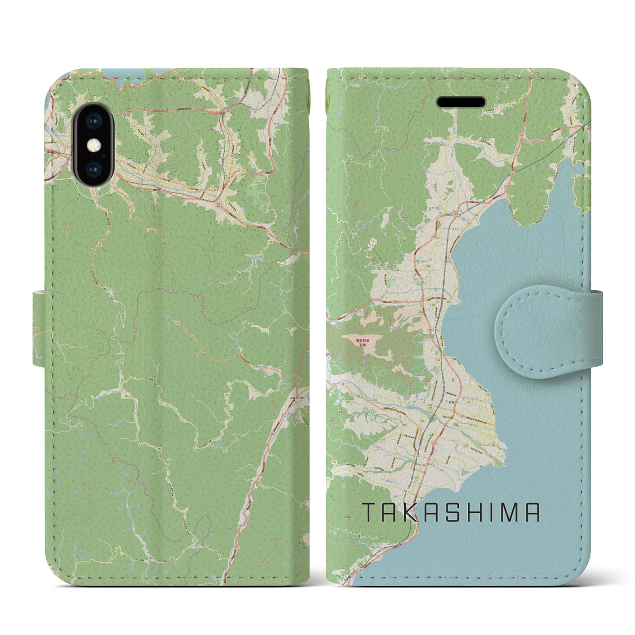【高島(滋賀県)】地図柄iPhoneケース(手帳タイプ)ナチュラル・iPhone XS / X 用