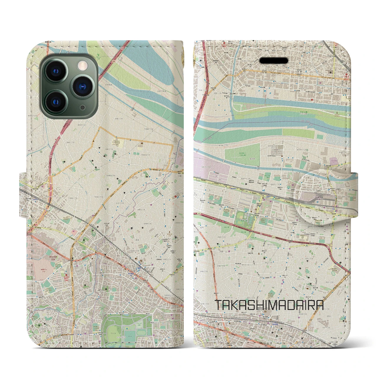 【高島平(東京都)】地図柄iPhoneケース(手帳タイプ)ナチュラル・iPhone 11 Pro 用