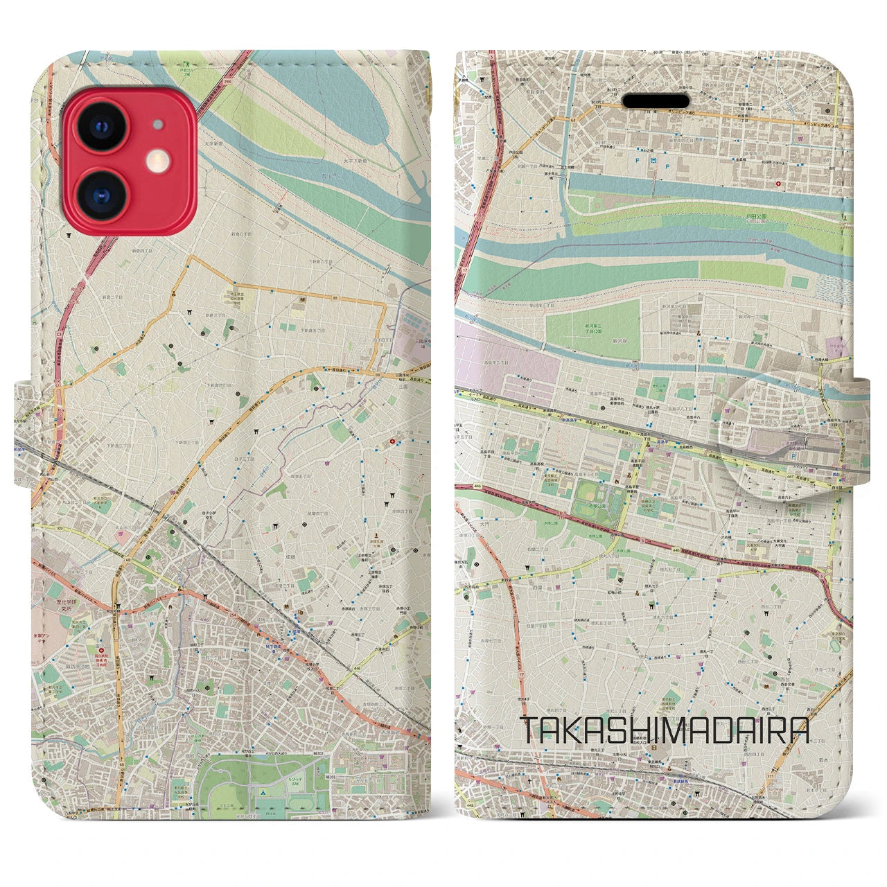 【高島平(東京都)】地図柄iPhoneケース(手帳タイプ)ナチュラル・iPhone 11 用