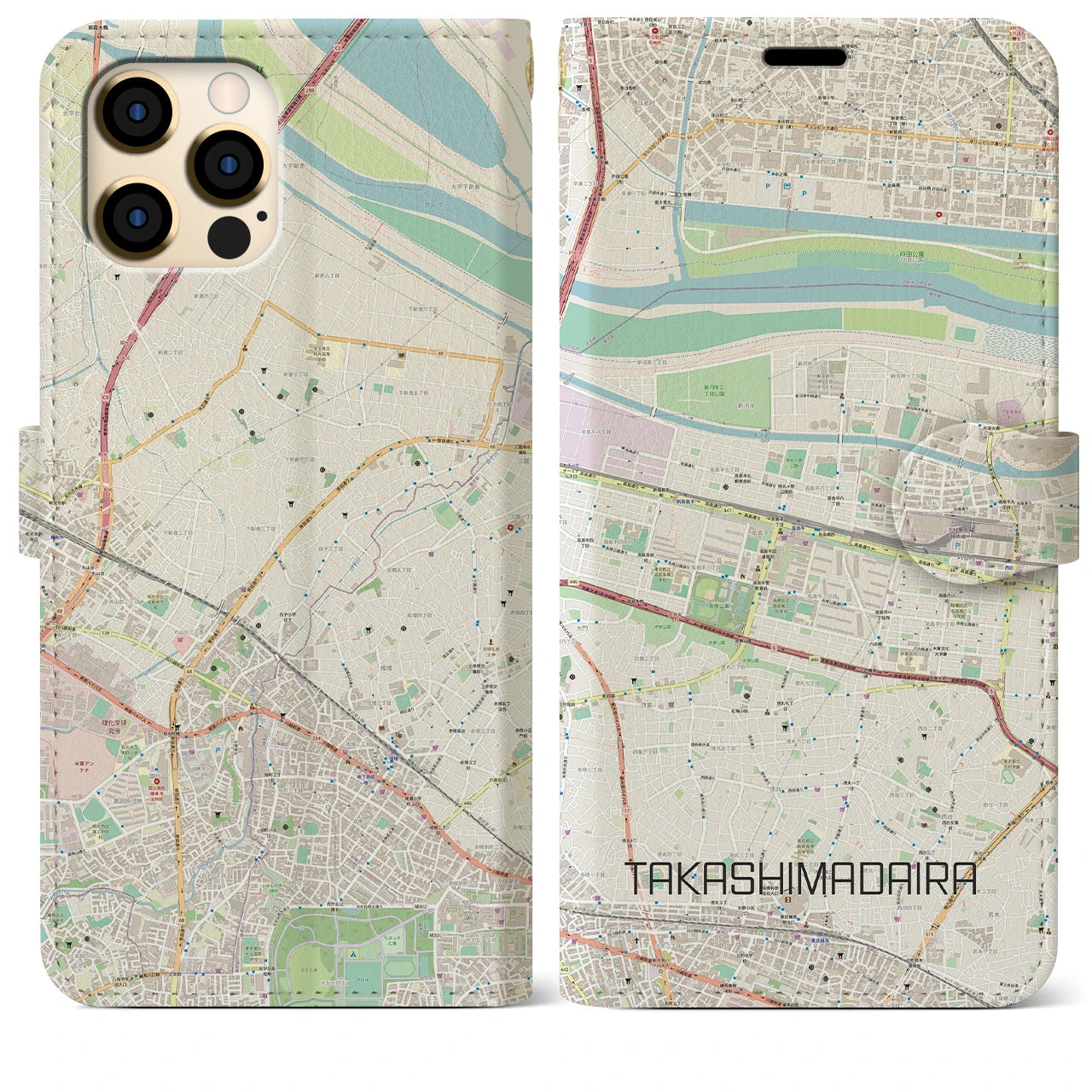 【高島平(東京都)】地図柄iPhoneケース(手帳タイプ)ナチュラル・iPhone 12 Pro Max 用