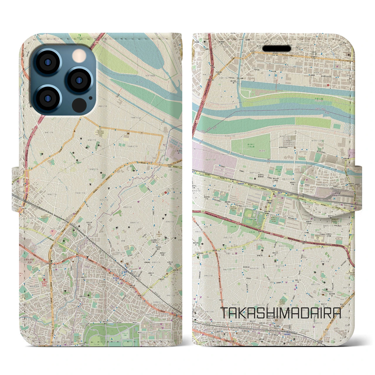 【高島平(東京都)】地図柄iPhoneケース(手帳タイプ)ナチュラル・iPhone 12 / 12 Pro 用