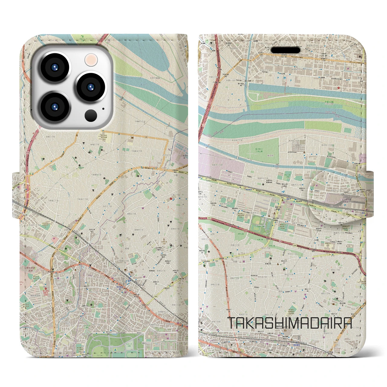 【高島平(東京都)】地図柄iPhoneケース(手帳タイプ)ナチュラル・iPhone 13 Pro 用