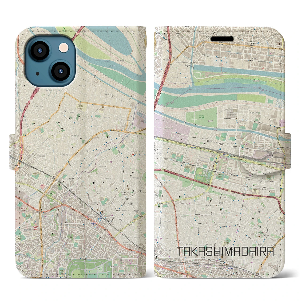 【高島平(東京都)】地図柄iPhoneケース(手帳タイプ)ナチュラル・iPhone 13 用