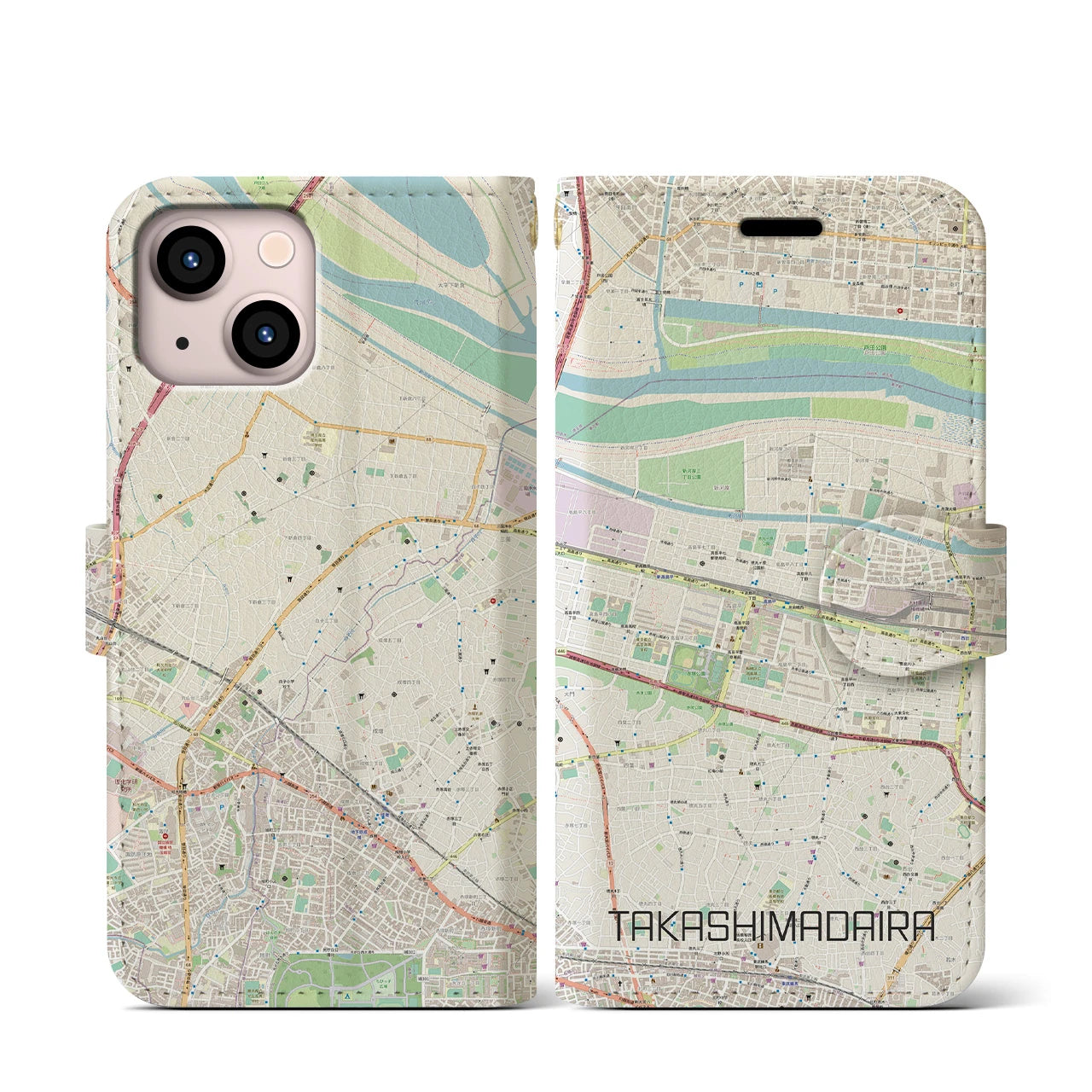 【高島平(東京都)】地図柄iPhoneケース(手帳タイプ)ナチュラル・iPhone 13 mini 用