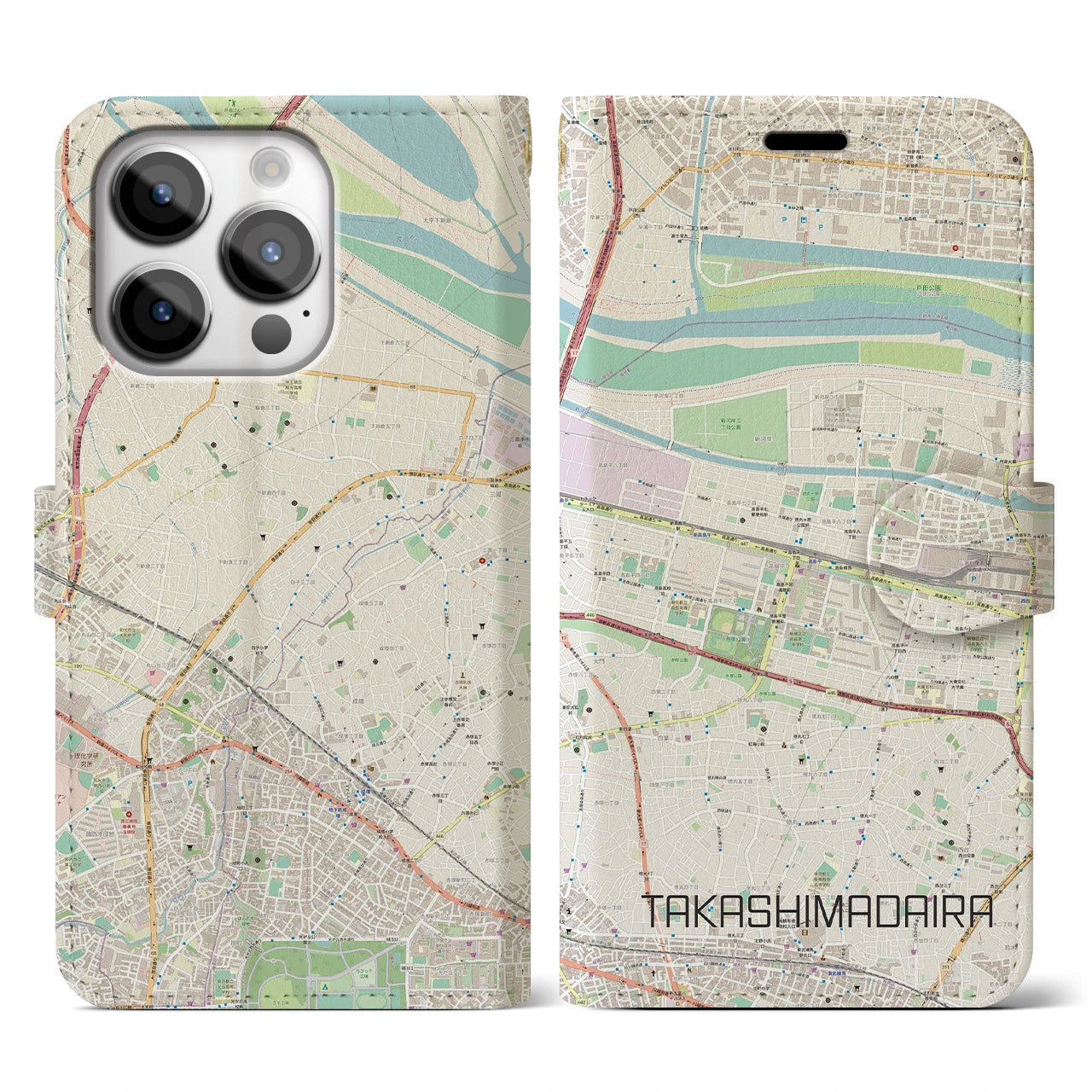 【高島平(東京都)】地図柄iPhoneケース(手帳タイプ)ナチュラル・iPhone 14 Pro 用